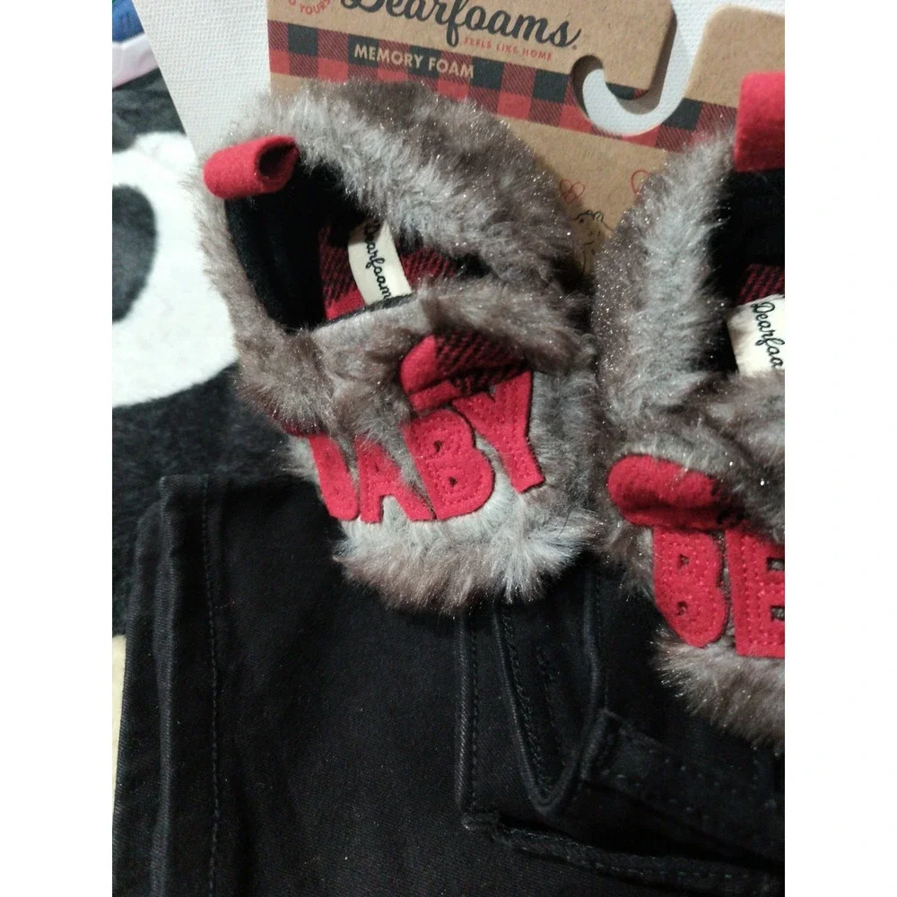 Baby Dearfoams BABY BEAR Applique Brown Faux Fur Fuzzy Slippers 3-6 Months